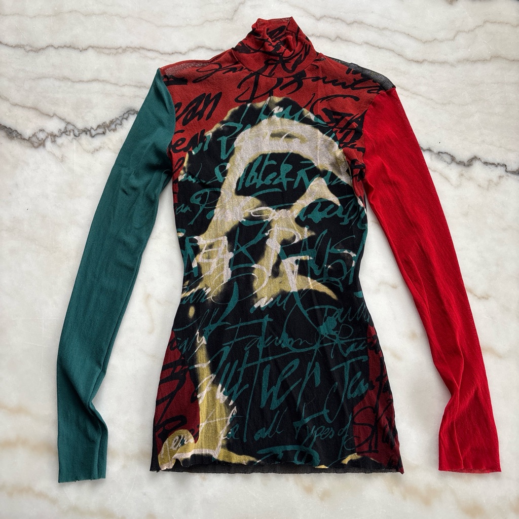 Vintage Jean Paul Gaultier Aw 1997 Fight Racism Mesh Portrait Turtleneck Top M
